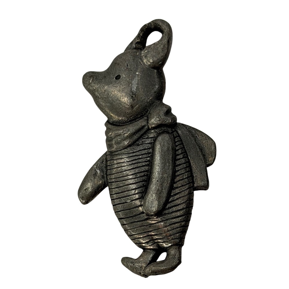 Vintage Disney Piglet Pewter Pendant Winnie the Pooh Charm Silver Tone 3D Metal